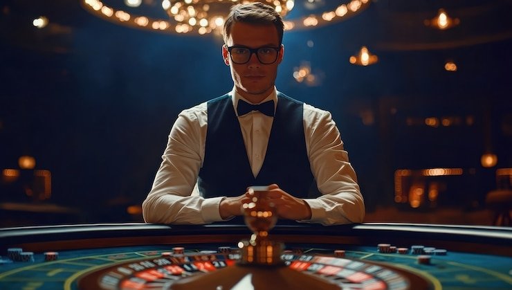 Roulette wheel spinning with visual statistics and betting options shown on the side panel